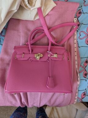 Structured Pink Satchel with Gold Hardware